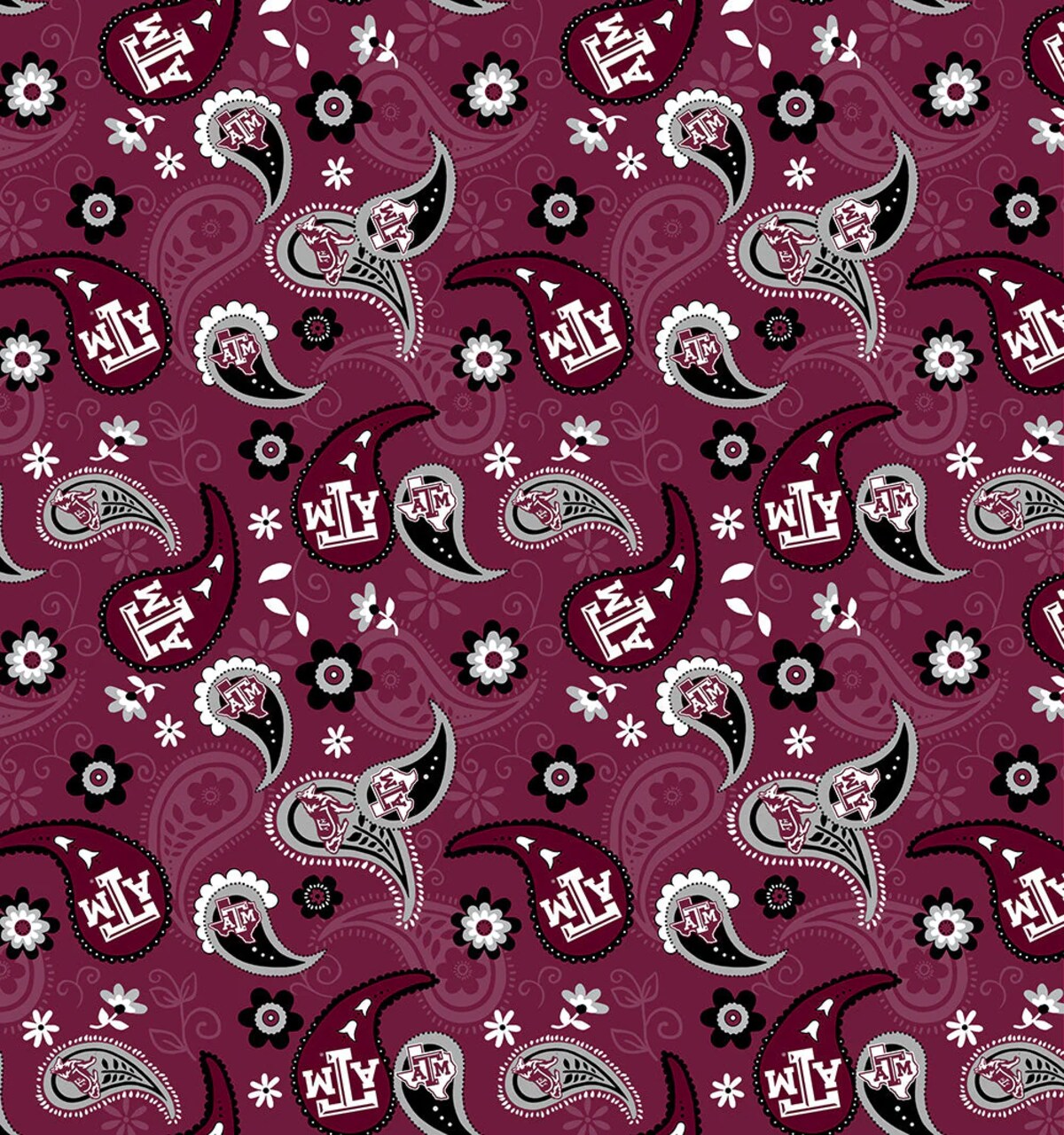 Fabric Sykel Enterprises Texas A&M University Paisley by the Quarter Yard TAM1200
